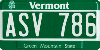 VT license plate ASV786