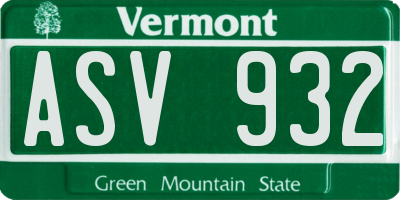 VT license plate ASV932
