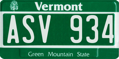VT license plate ASV934