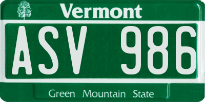 VT license plate ASV986