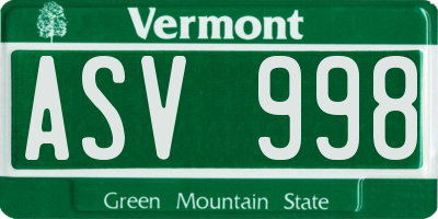 VT license plate ASV998