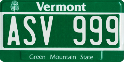VT license plate ASV999