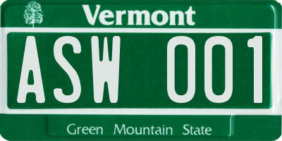 VT license plate ASW001