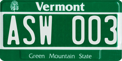 VT license plate ASW003