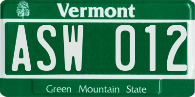 VT license plate ASW012