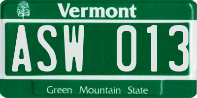 VT license plate ASW013