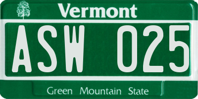 VT license plate ASW025