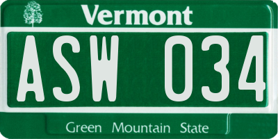 VT license plate ASW034