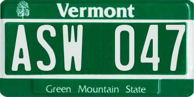 VT license plate ASW047