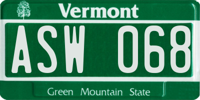 VT license plate ASW068