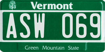 VT license plate ASW069