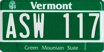 VT license plate ASW117