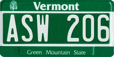 VT license plate ASW206