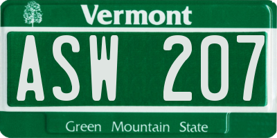 VT license plate ASW207