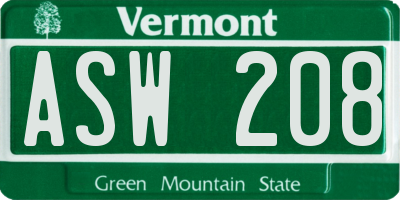 VT license plate ASW208