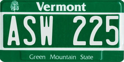 VT license plate ASW225