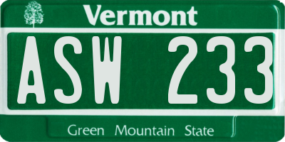 VT license plate ASW233