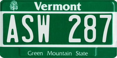 VT license plate ASW287