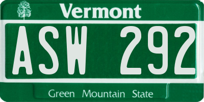 VT license plate ASW292