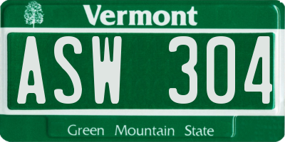 VT license plate ASW304