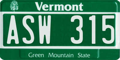 VT license plate ASW315