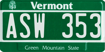 VT license plate ASW353