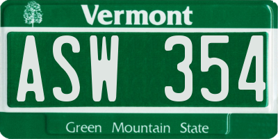 VT license plate ASW354