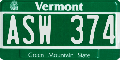 VT license plate ASW374