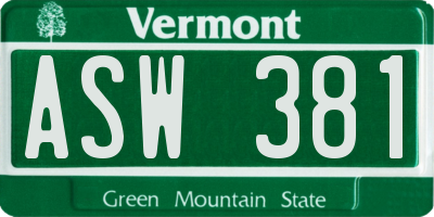 VT license plate ASW381