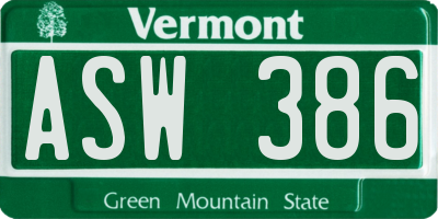 VT license plate ASW386