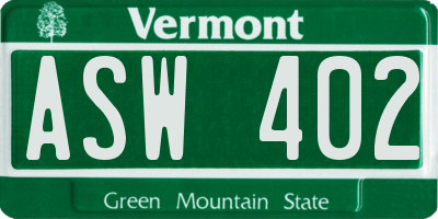VT license plate ASW402