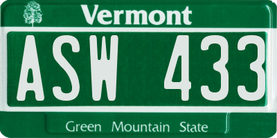 VT license plate ASW433