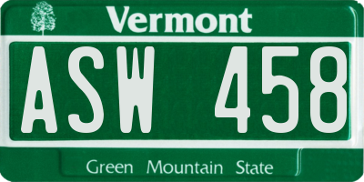 VT license plate ASW458