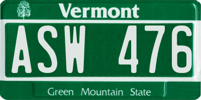 VT license plate ASW476