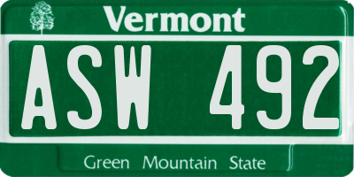 VT license plate ASW492