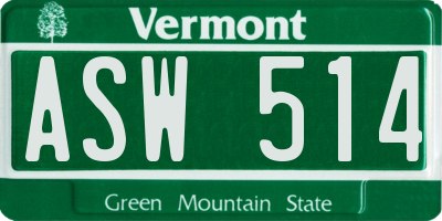VT license plate ASW514