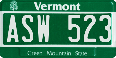 VT license plate ASW523