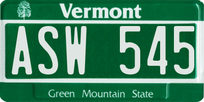VT license plate ASW545