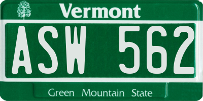VT license plate ASW562