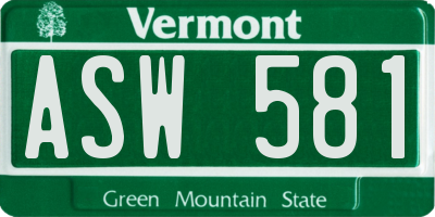 VT license plate ASW581