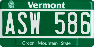 VT license plate ASW586