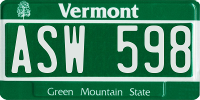 VT license plate ASW598
