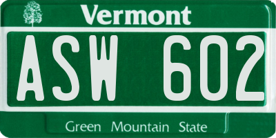 VT license plate ASW602