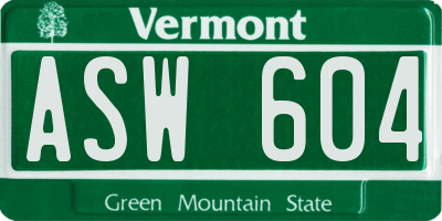 VT license plate ASW604