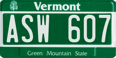 VT license plate ASW607