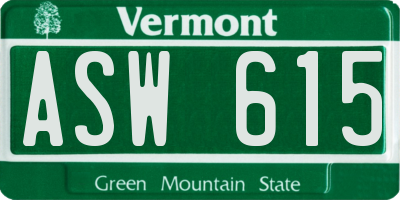 VT license plate ASW615