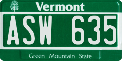VT license plate ASW635