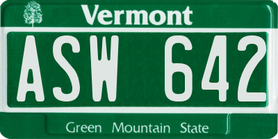VT license plate ASW642
