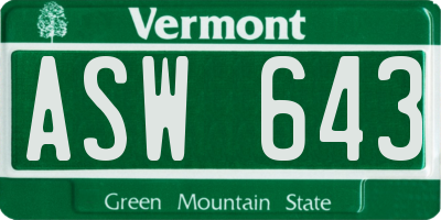 VT license plate ASW643