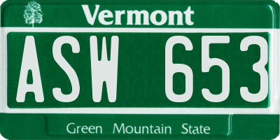 VT license plate ASW653